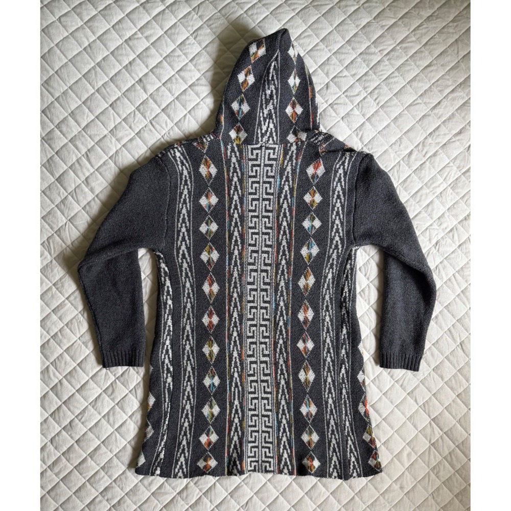 Y2K VTG Northern Angel Long Open Front Cardigan Sz XL Southwestern Aztec Duster - Picture 2 of 4